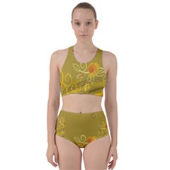 Flower Floral Yellow Sunflower Star Leaf Line Gold Racer Back Bikini Set by Mariart