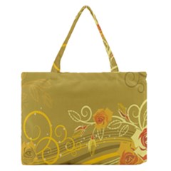 Flower Floral Yellow Sunflower Star Leaf Line Gold Zipper Medium Tote Bag