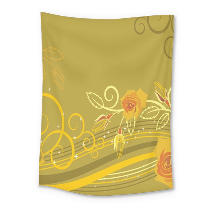 Flower Floral Yellow Sunflower Star Leaf Line Gold Medium Tapestry