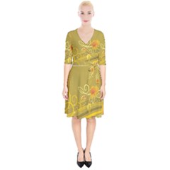 Flower Floral Yellow Sunflower Star Leaf Line Gold Wrap Up Cocktail Dress