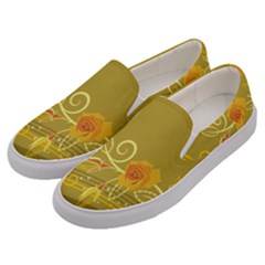 Flower Floral Yellow Sunflower Star Leaf Line Gold Men s Canvas Slip Ons