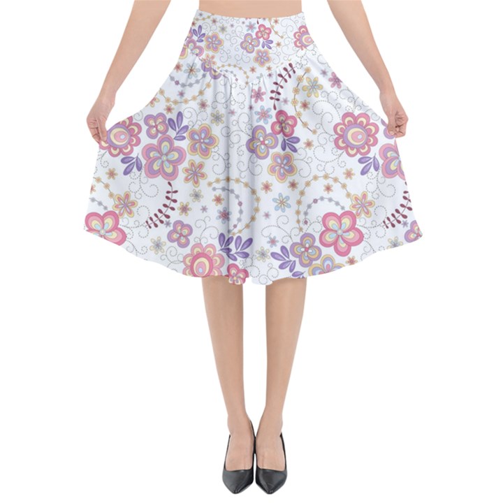 Flower Floral Sunflower Rose Purple Red Star Flared Midi Skirt