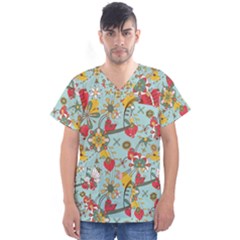 Flower Fruit Star Polka Rainbow Rose Men s V-neck Scrub Top