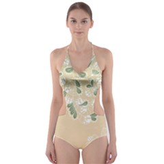 Flower Frame Green Sexy Cut-out One Piece Swimsuit