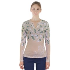 Flower Frame Green Sexy V-neck Long Sleeve Top by Mariart