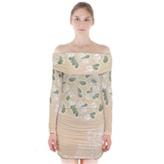 Flower Frame Green Sexy Long Sleeve Off Shoulder Dress