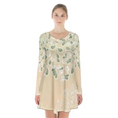 Flower Frame Green Sexy Long Sleeve Velvet V-neck Dress