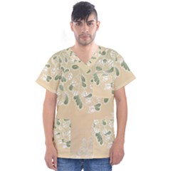 Flower Frame Green Sexy Men s V-neck Scrub Top