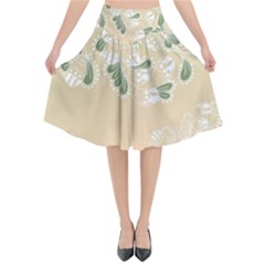 Flower Frame Green Sexy Flared Midi Skirt