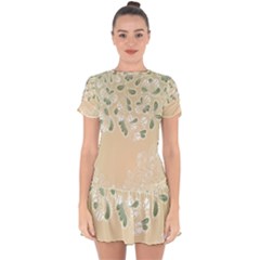 Flower Frame Green Sexy Drop Hem Mini Chiffon Dress