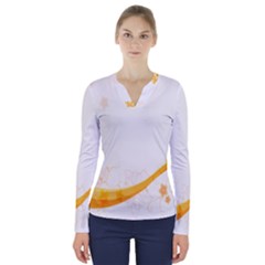 Flower Floral Yellow Sunflower Star Leaf Line V-neck Long Sleeve Top