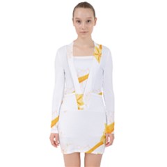 Flower Floral Yellow Sunflower Star Leaf Line V-neck Bodycon Long Sleeve Dress