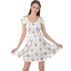 Flower Leaf Gold Cap Sleeve Dress