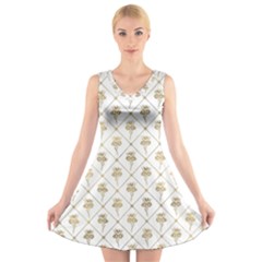 Flower Leaf Gold V-neck Sleeveless Skater Dress by Mariart