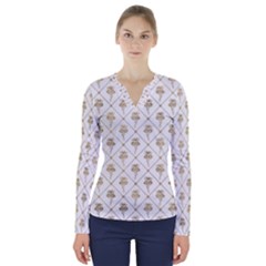 Flower Leaf Gold V-neck Long Sleeve Top