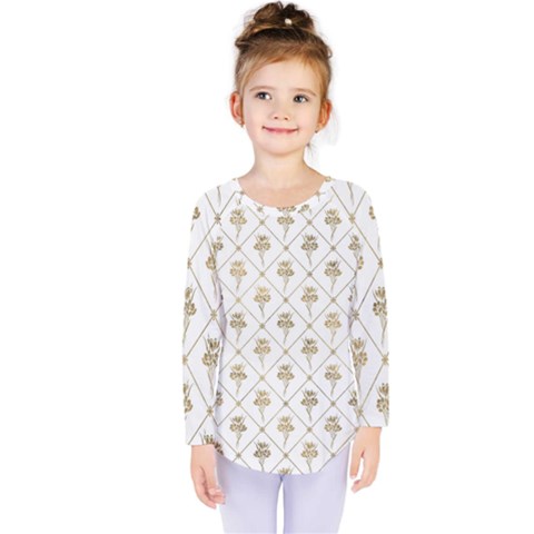 Flower Leaf Gold Kids  Long Sleeve Tee by Mariart