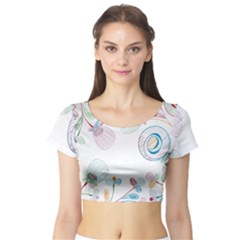 Flower Rainbow Circle Polka Leaf Sexy Short Sleeve Crop Top