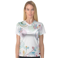 Flower Rainbow Circle Polka Leaf Sexy V-neck Sport Mesh Tee