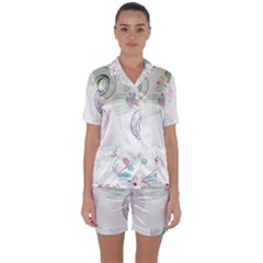 Flower Rainbow Circle Polka Leaf Sexy Satin Short Sleeve Pyjamas Set by Mariart