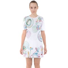 Flower Rainbow Circle Polka Leaf Sexy Sixties Short Sleeve Mini Dress