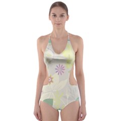 Flower Rainbow Star Floral Sexy Purple Green Yellow White Rose Cut-out One Piece Swimsuit by Mariart