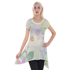 Flower Rainbow Star Floral Sexy Purple Green Yellow White Rose Short Sleeve Side Drop Tunic