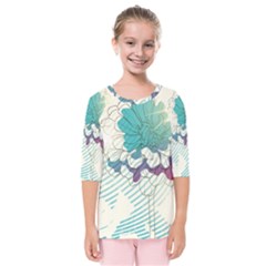 Flower Rose Purple Sunflower Lotus Kids  Quarter Sleeve Raglan Tee