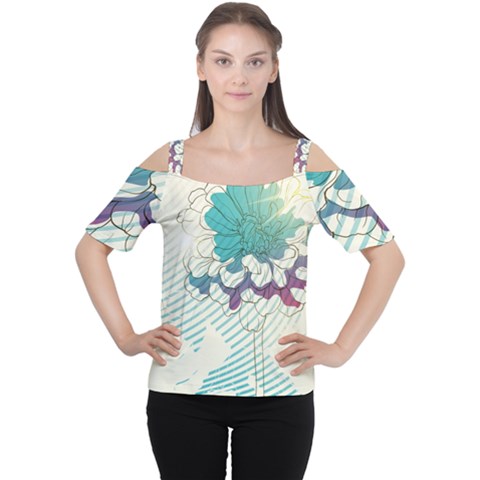 Flower Rose Purple Sunflower Lotus Cutout Shoulder Tee by Mariart