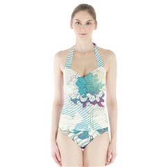 Flower Rose Purple Sunflower Lotus Halter Swimsuit by Mariart