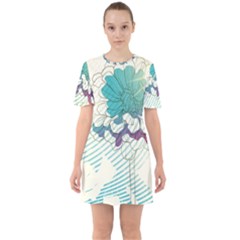 Flower Rose Purple Sunflower Lotus Sixties Short Sleeve Mini Dress by Mariart