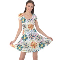 Flower Rainbow Fan Sunflower Circle Sexy Cap Sleeve Dress