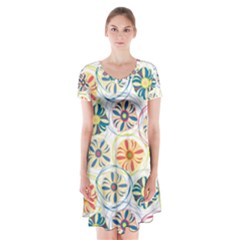 Flower Rainbow Fan Sunflower Circle Sexy Short Sleeve V-neck Flare Dress