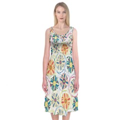 Flower Rainbow Fan Sunflower Circle Sexy Midi Sleeveless Dress