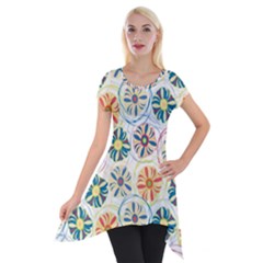 Flower Rainbow Fan Sunflower Circle Sexy Short Sleeve Side Drop Tunic