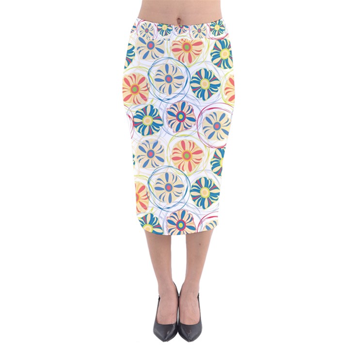 Flower Rainbow Fan Sunflower Circle Sexy Velvet Midi Pencil Skirt