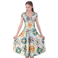 Flower Rainbow Fan Sunflower Circle Sexy Cap Sleeve Wrap Front Dress