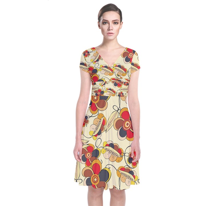 Flower Seed Rainbow Rose Short Sleeve Front Wrap Dress