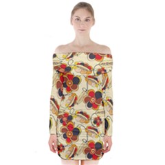 Flower Seed Rainbow Rose Long Sleeve Off Shoulder Dress