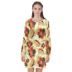 Flower Seed Rainbow Rose Long Sleeve Chiffon Shift Dress 