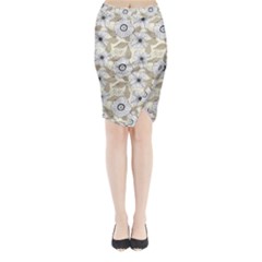 Flower Rose Sunflower Gray Star Midi Wrap Pencil Skirt by Mariart