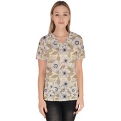 Flower Rose Sunflower Gray Star Scrub Top by Mariart