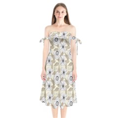 Flower Rose Sunflower Gray Star Shoulder Tie Bardot Midi Dress by Mariart