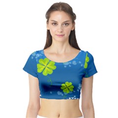 Flower Shamrock Green Blue Sexy Short Sleeve Crop Top by Mariart