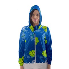 Flower Shamrock Green Blue Sexy Hooded Wind Breaker (women)