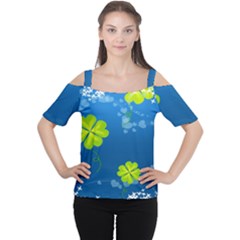 Flower Shamrock Green Blue Sexy Cutout Shoulder Tee