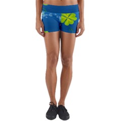 Flower Shamrock Green Blue Sexy Yoga Shorts