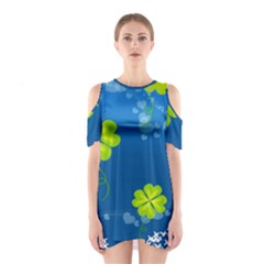 Flower Shamrock Green Blue Sexy Shoulder Cutout One Piece