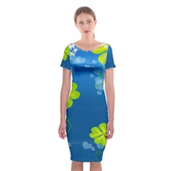 Flower Shamrock Green Blue Sexy Classic Short Sleeve Midi Dress