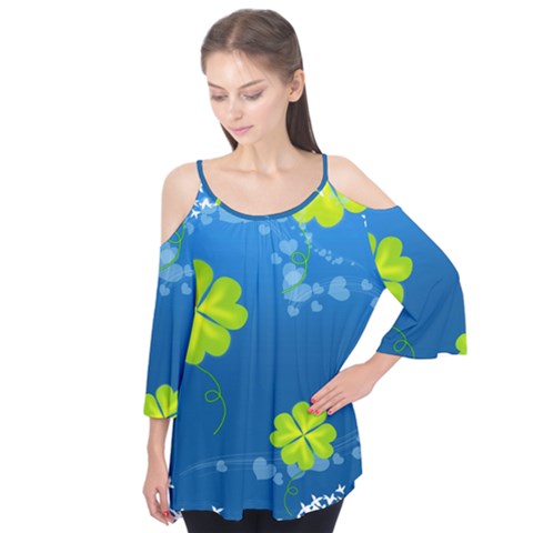 Flower Shamrock Green Blue Sexy Flutter Tees by Mariart