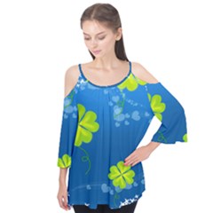 Flower Shamrock Green Blue Sexy Flutter Tees